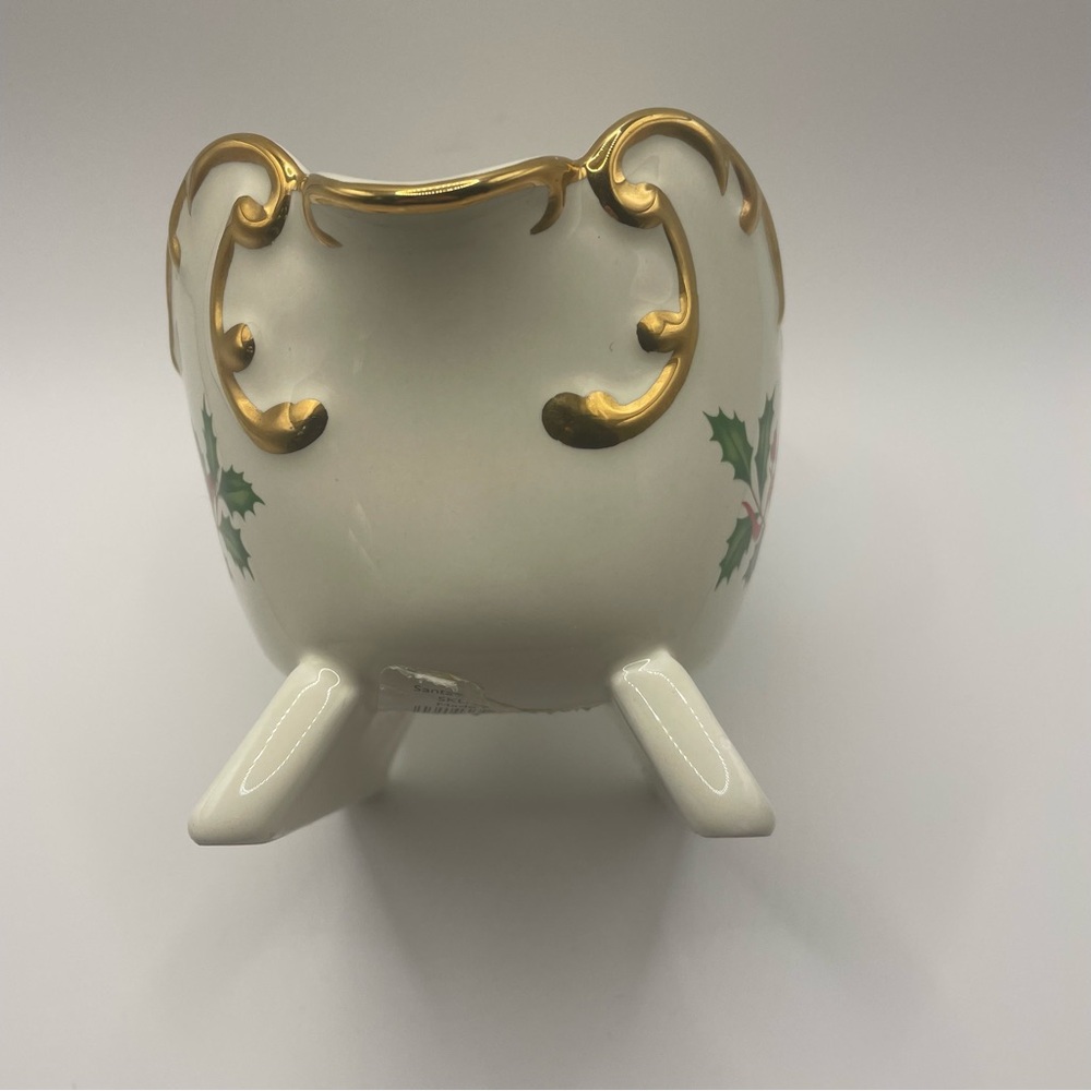 Lenox Holiday Santa Collection Creamer Sleigh Creamer Holly & Ribbons - Picture 3 of 8